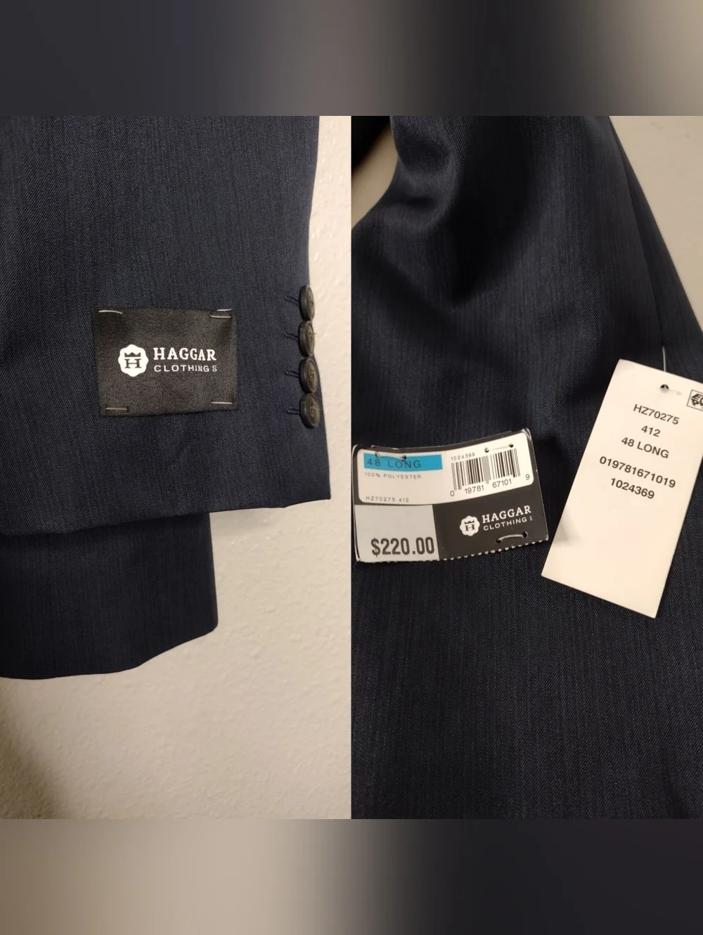 NWT Haggar Navy Blue Men's Business Travel Performance Sport Coats Blazer Sz 48L
